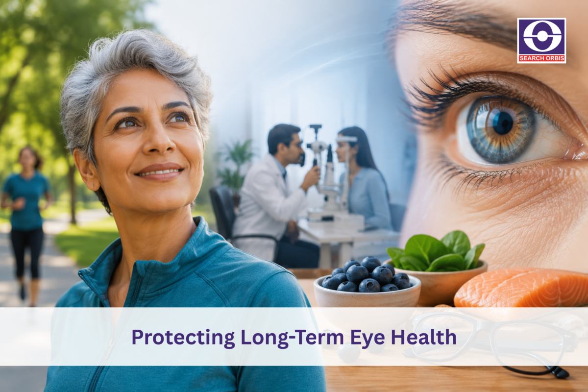 Healthy lifestyle habits, eye exam and nutritious foods that support long-term eye health and vision.