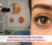Close-up of an eye with a glaucoma screening device in an eye clinic.